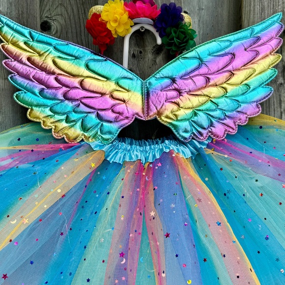 LED Rainbow Sparkle 4 full layer tutu LED light unicorn hairband wings set - Picture 5 of 9